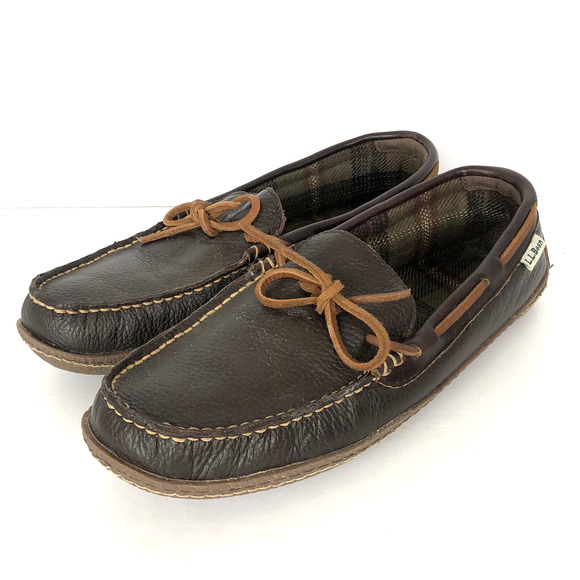 L.L. BEAN Handsewn Flannel-Lined Slippers Moccasin Men's Sz 10 Brown #71341 Nice - Picture 1 of 9